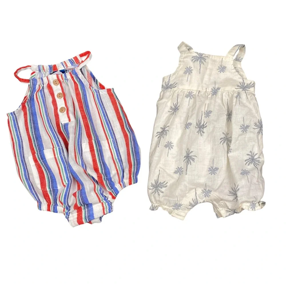 Baby Girl Rompers Dress Outfit‎ Set Sleeveless Summer Palm Tree Striped